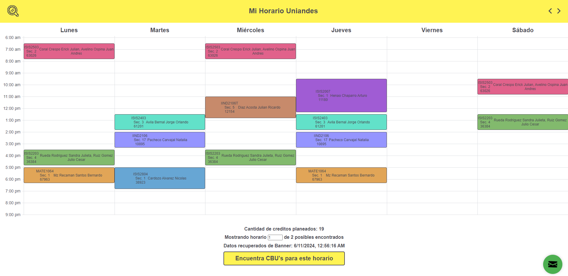 Mi horario Uniandes